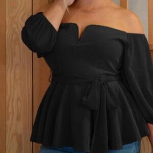 SHEIN Black Off-Shoulder Blouse with Belt